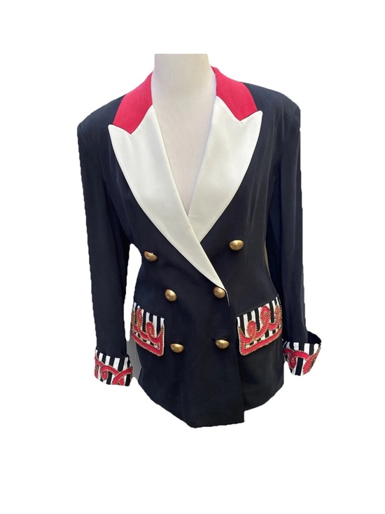 Cache Jackets & Blazers - Vintage Cach’e Black Double-Breasted Women's Blazer with White & Red Trim
